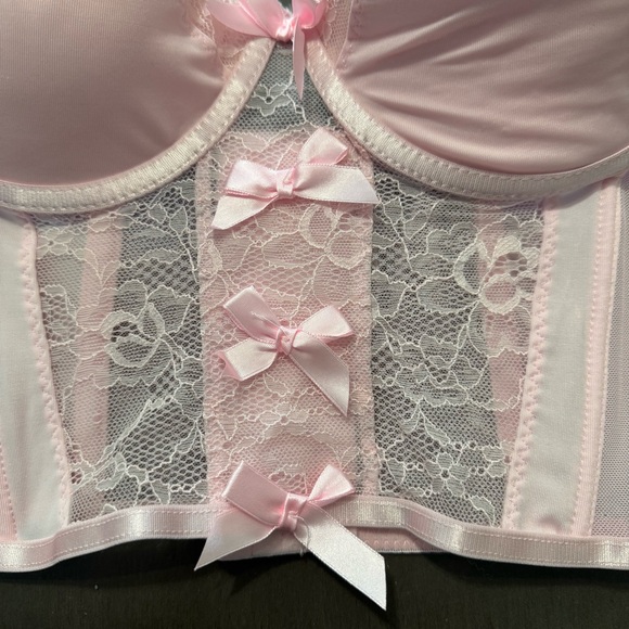 NWT Body Rage Light Pink XL Lace Bow Cropped Corset Cup: 38D-40C/D - Picture 3 of 5